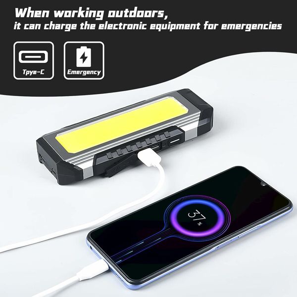 Rechargeable LED Work Light, Portable Magnetic Work Light 7 Modes, with Magnetic Base and Hook Mechanic Light for Under Hood/Car Repairing/Inspection/Camping