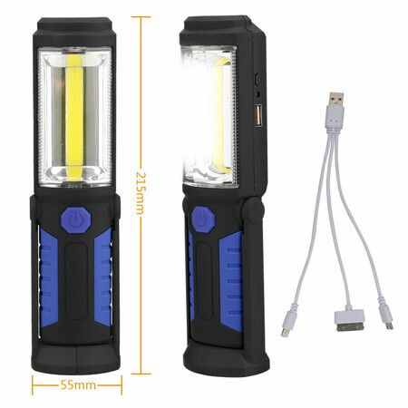 Portable LED Multi-Use Magnetic Flashlight with Hanging Hook, Waterproof Work Flashlight for Car Repair Household Blackout and Emergency (Blue)