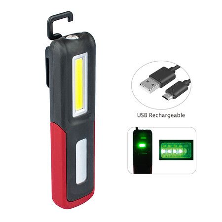 Rechargeable LED Work Light with Magnetic Base Portable Task Inspection Trouble Lights Lamp (Red)