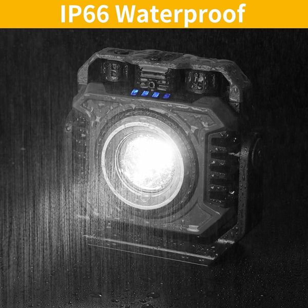 LED Portable Work Light Rechargeable, IP66 Waterproof Outdoor Working Light for Emergency, Repair, Camping