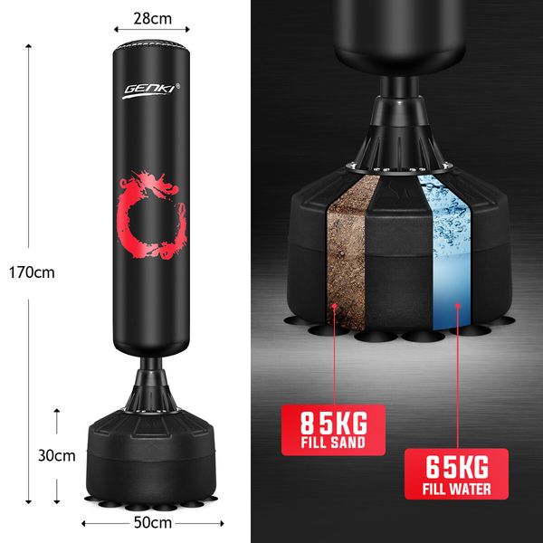 Genki 170cm Free Standing Boxing Punching Bag Stand Punchbag Kicking Sandbag Home Gym Exercise Sports MMA UFC Training Equipment