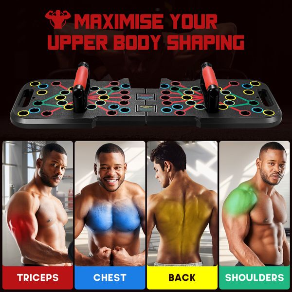 Foldable Push Up Board Home Gym Fitness Equipment Exerciser Floor Chest Exercise Mat Pad Strength Training Plate Machine with Counter Bar Handles