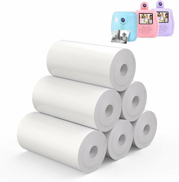 6 Rolls Adhesive Instant Print Refill Paper BPA-Free Thermal Photo Graphic Paper Suitable Kids Camera Long-Lasting Adhesive Photo 57*30mm 3.5 Meters Length