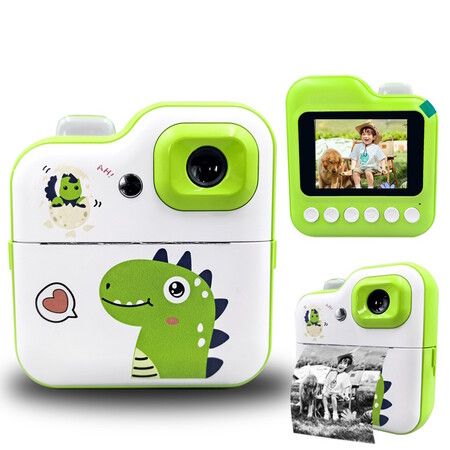 24Mp HD Instant Print Dual Digital Cameras Video Recording with 3 rolls paper Fun Birthday Christmas Kids Gifts Dino