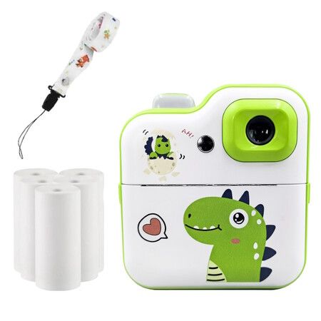 24Mp HD Instant Print Dual Digital Cameras Video Recording with 3 rolls paper Fun Birthday Christmas Kids Gifts Dino