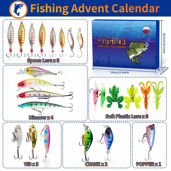 Fishing Lure Advent Calendar 24 Days Xmas Countdown Topwater Minnow Crankbait VIB Christmas Gift for Anglers