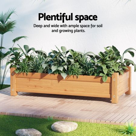 Green Fingers Garden Bed 65x33x16cm Wooden Planter Box Raised Container Growing