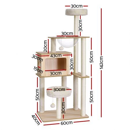 i.Pet Cat Tree Tower Scratching Post Scratcher 142cm Wood Bed Condo House