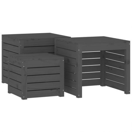 3 Piece Garden Box Set Grey Solid Wood Pine