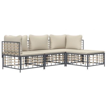 4 Piece Garden Lounge Set with Cushions Anthracite Poly Rattan