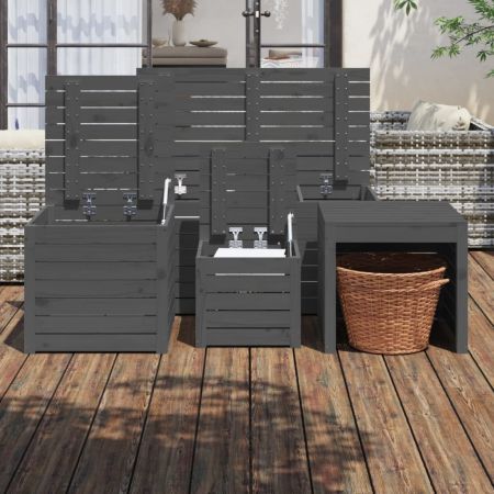 4 Piece Garden Box Set Grey Solid Wood Pine