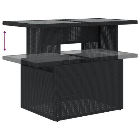 Garden Table with Glass Top Black 100x55x73 cm Poly Rattan