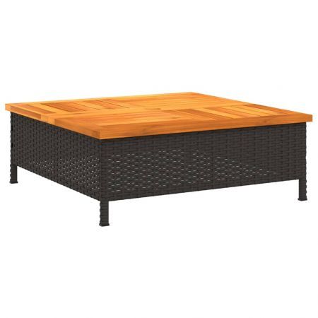 Garden Table Black 70x70x25  cm Rattan and Acacia Wood