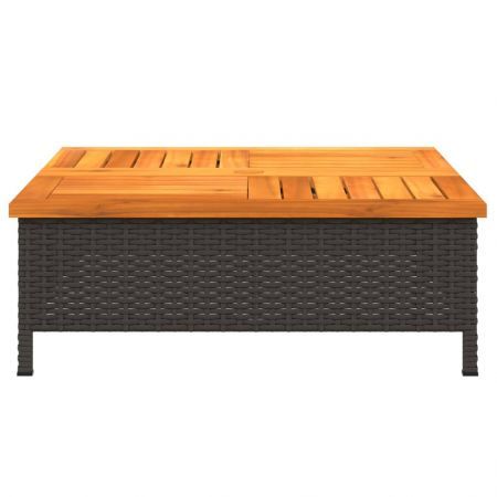 Garden Table Black 70x70x25  cm Rattan and Acacia Wood