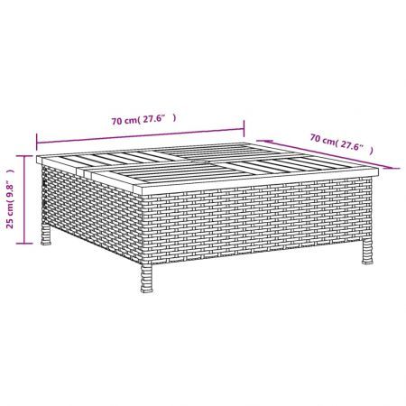 Garden Table Black 70x70x25  cm Rattan and Acacia Wood