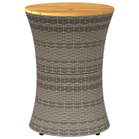 Garden Side Table Drum Shape Grey Poly Rattan and Solid Wood