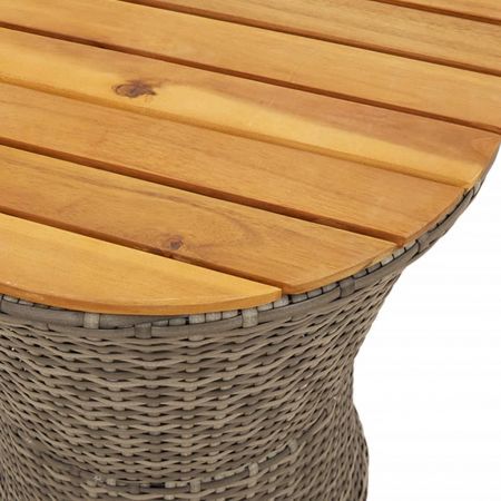 Garden Side Table Drum Shape Grey Poly Rattan and Solid Wood