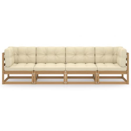 4-Seater Garden Sofa with Cushions Solid Pinewood