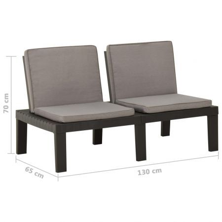 Garden Lounge Benches with Cushions 2 pcs Plastic Grey