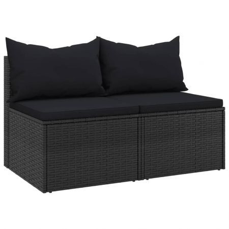 Garden Middle Sofas with Cushions 2 pcs Black Poly Rattan