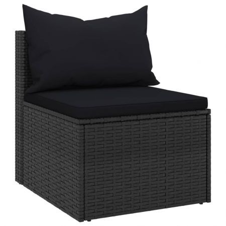 Garden Middle Sofas with Cushions 2 pcs Black Poly Rattan