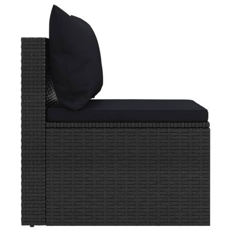 Garden Middle Sofas with Cushions 2 pcs Black Poly Rattan