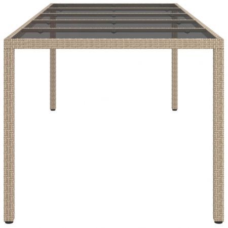 Garden Table Beige 250x100x75 cm Tempered Glass and Poly Rattan