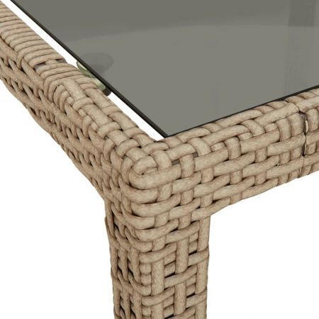 Garden Table Beige 250x100x75 cm Tempered Glass and Poly Rattan