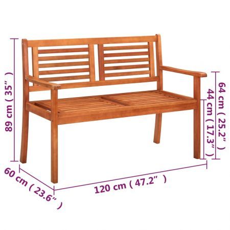 2-Seater Garden Bench with Cushion 120 cm Solid Eucalyptus Wood