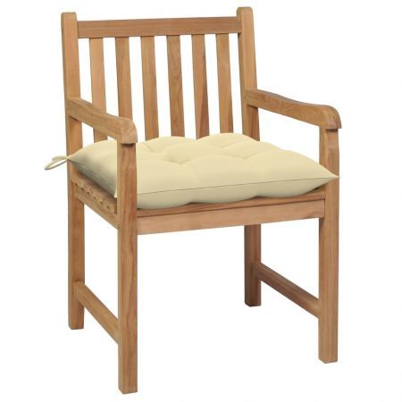 Garden Chairs 2 pcs with Cream White Cushions Solid Teak Wood