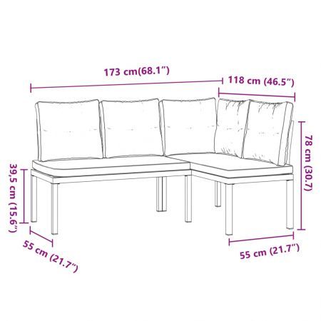 Garden Benches 2 pcs with Cushions Black Powder-coated Steel