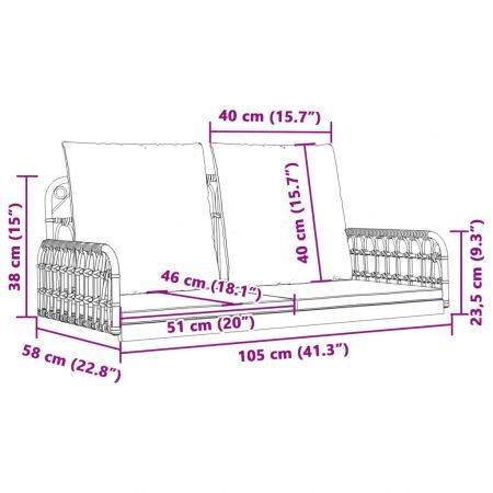 Swing Bench with Cushions 105x58x38 cm Poly Rattan and Steel