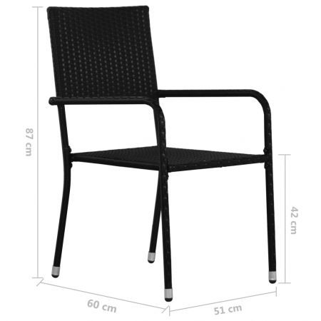 Garden Dining Chairs 2 pcs Stackable Black Poly Rattan