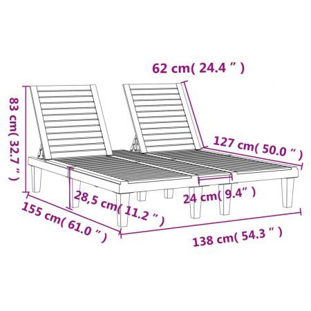 Double Sun Lounger Black 155x138x83 cm Polypropylene