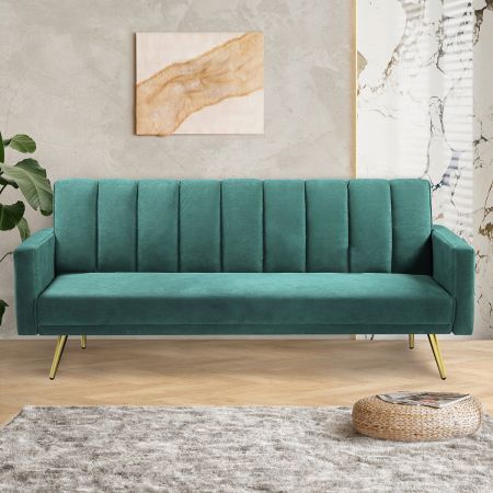 Sofa Bed Convertible Velvet Lounge Recliner Couch Sleeper 3 Seater Green