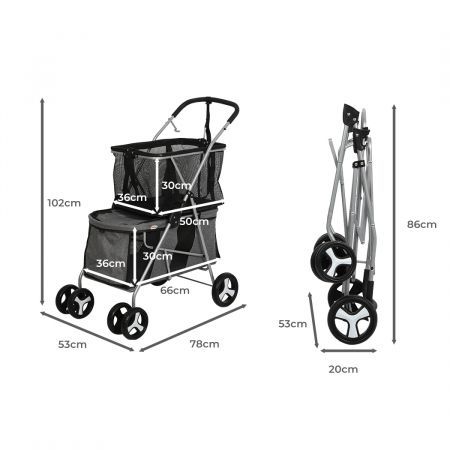 Pet Stroller 2-Tier Dog Cat Carrier Foldable