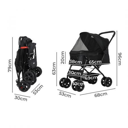 Pet Stroller Dog Cat Carrier Foldable Black