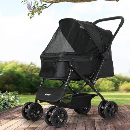 Pet Stroller Dog Cat Carrier Foldable Black