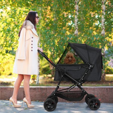 Pet Stroller Dog Cat Carrier Foldable Black