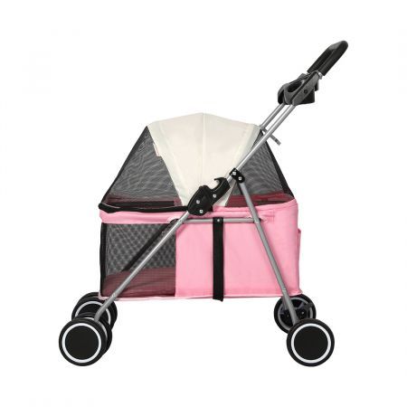 Pet Stroller Dog Cat Carrier Foldable Pink