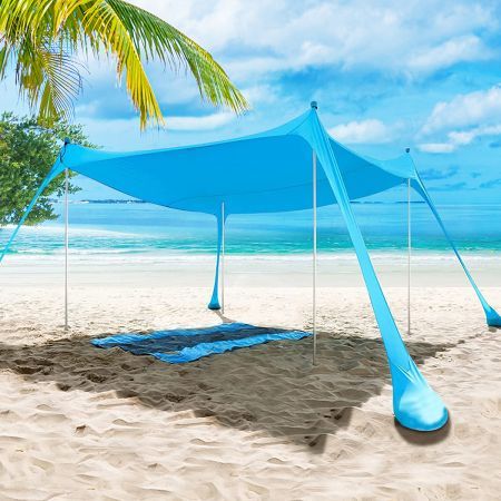 Beach Tent Camping Canopy 4-6 Person Family Sun Shade Shelter 300x300cm Blue