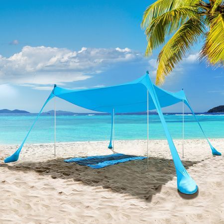 Beach Tent Camping Canopy 4-6 Person Family Sun Shade Shelter 300x300cm Blue