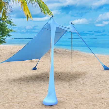 Beach Tent Camping Canopy 2-4 Person Family Sun Shade Shelter 210x210cm Blue