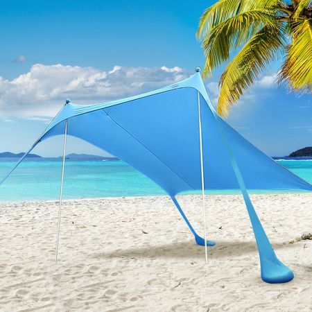 Beach Tent Camping Canopy 2-4 Person Family Sun Shade Shelter 210x210cm Blue