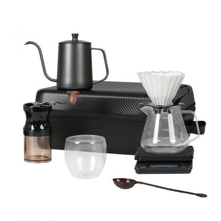 Pour Over Coffee Maker Set Dripper Pot Kettle Filter with Grinder