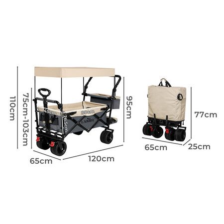 Camping Cart Garden Trolley 150KG Load Beige