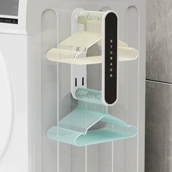 Wall-Mounted Retractable Clothes Hanger Space-Saving Storage Rack For Balcony Washing Machine Color White