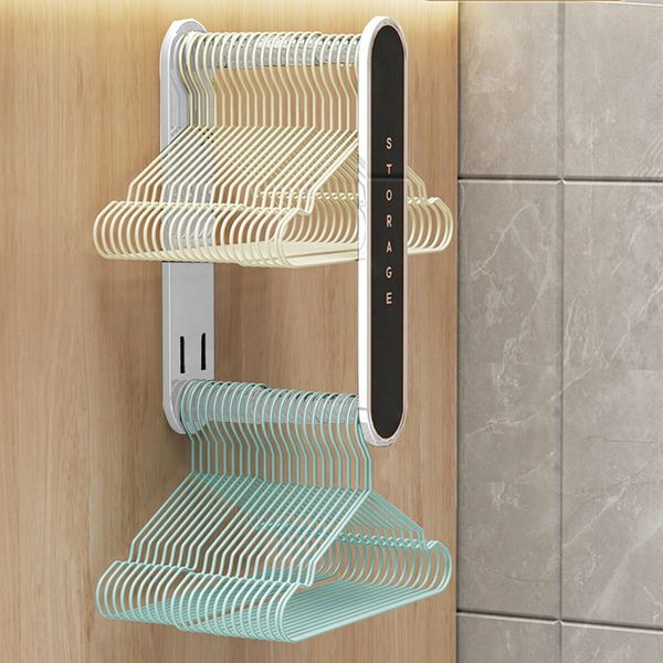 Wall-Mounted Retractable Clothes Hanger Space-Saving Storage Rack For Balcony Washing Machine Color White