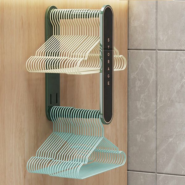 Wall-Mounted Retractable Clothes Hanger Space-Saving Storage Rack For Balcony Washing Machine Color Green