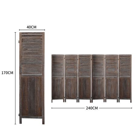 6 Panel Partition Room Divider Brown